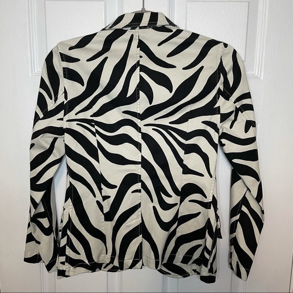 NILI Lotan Zebra Print White & Black Addison Blazer Cotton Blend 0 - Picture 6 of 9